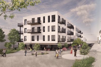 Herning-erhvervsfolkene Flemming Andersen og Bo Lyngsø står bag et nyt byggeri på grunden Nørregade 1-3, hvor politistationen tidligere lå. Det får cafe og 20 hotelværelser i stueetagen og 13 ejerlejligheder oven på. Caféen kommer til at ligge ud til Tinghushaven, der snart får en større renovering og forvandles til kombineret kunstværk og opholdssted.