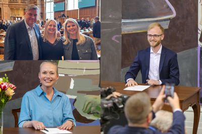 Herning fik fire valgt til Folketinget, og tre af dem har sendt et foto fra de første møder. Mogens Jensen (S) stillede i folketingssalen op til foto med de to andre socialdemokrater, der blev valgt i Vestjyllands Storkreds: Anne Paulin og Katrine Evelyn Jensen. Philip Vivet (R) og Trine Jepsen (V) skulle som nyvalgte skrive under på, at de vil overholde grundloven.