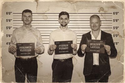 Sammen har Benjamin Kloster (t.v.) og Steven Feraru skabt »Cold Case Zero« og fået investor Morten Larsen (t.h.) fra »Løvens Hule« med som sparringspartner. På to år har de to 28-årige gutter og tidligere gymnasiekammerater ramt en trend med mordgåder, som giver dem en omsætning i år i den lave ende af et tocifret millionbeløb.