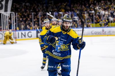 Patrick Bjorkstrand jubler efter en scoring for Herning Blue Fox i DM-finalen. Guldsæsonen blev den sidste i karrieren.