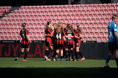 Der har været masser af mål at juble over for FC Midtjyllands kvinder i dette forår, og fredag aften kunne holdet også juble over, at oprykningen endegyldigt kom i hus. Billedet her er fra hjemmekampen mod FC Thy-ThistedQ i marts.