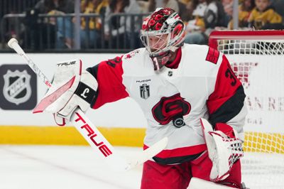 Frederik Andersen måtte nøjes med at spille de to første perioder i den seneste finalekamp.