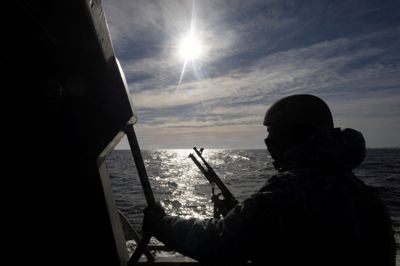 Den ukrainske kystvagt patruljerer i februar 2024 en del af Sortehavet.