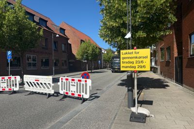 Som man kan se, er Østergade herfra spærret i en lille uges tid, mens DM-ugen løber af stablen.