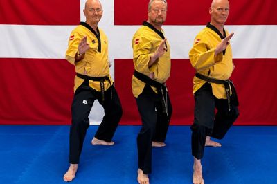 Hans Christensen (t.h.) fra Herning Taekwondo Klub blev nummer fem ved VM for hold i Sydkorea med sine faste makkere, Anders Bennedsen (t.v.) og Preben Ernst (i.m.).