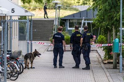 Midt- og Vestsjællands Politi og lægeambulancer på Agervang i Holbæk søndag.