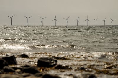 I weekenden kommer der ifølge energiselskabet OK masser af strøm fra især vindmøller. Det får elprisen til at dykke. På billedet ses havvindmøller ved Samsø.