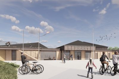 Sådan kan et nyt indgangsparti i et opgraderet Stoholm Fritids- og Kulturcenter komme til at se ud.