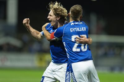 Simon Colyn (til venstre) stod for assisten, mens Frederik Gytkjær (til højre) scorede Lyngbys første mål mod Randers.