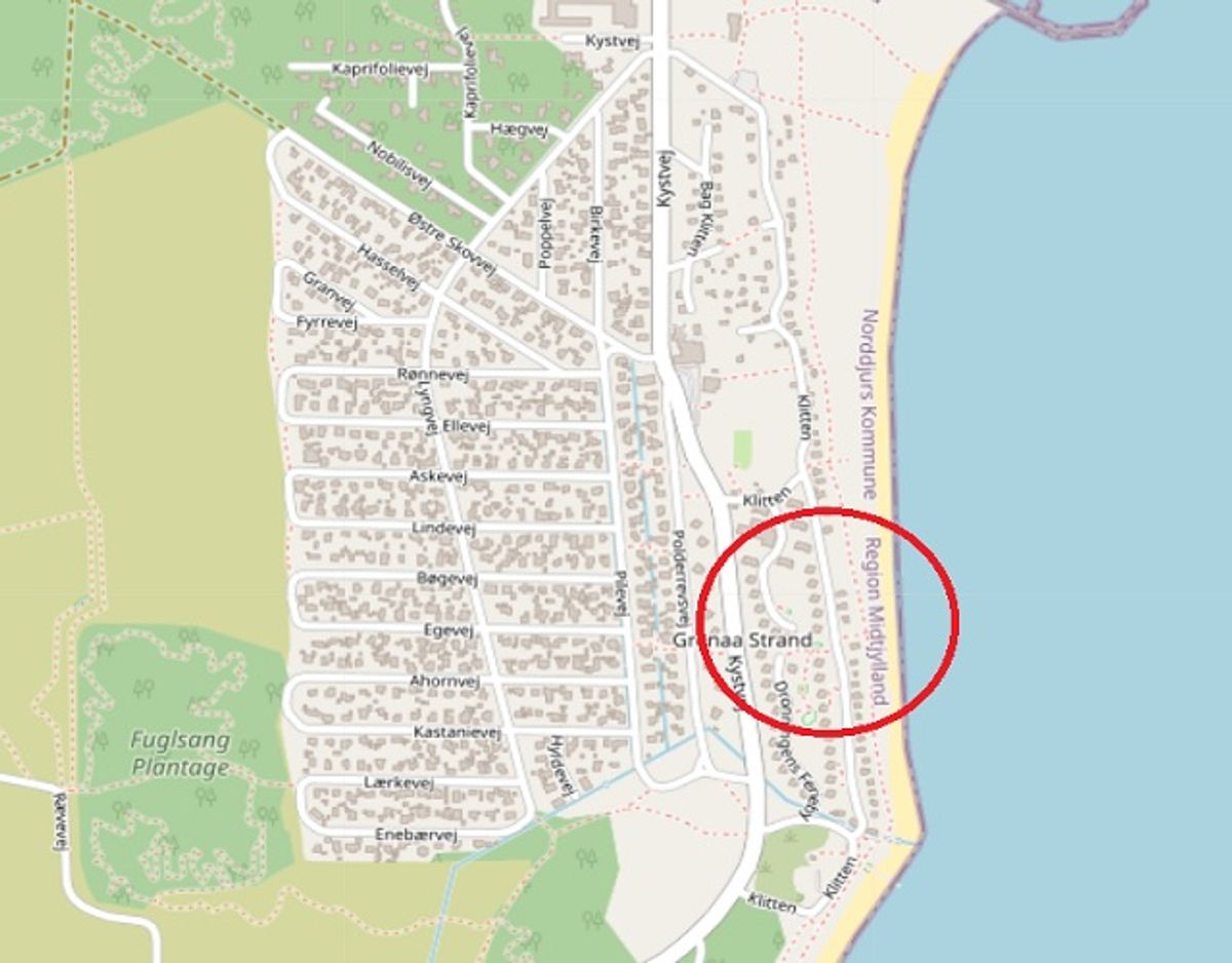 Det er i dette område, tøjet blev fundet. Foto: ©OpenStreetMap-bidragsydere.