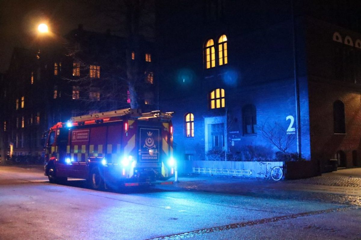 Her brand ved Blågårds Skole. Foto: Presse-fotos.dk
