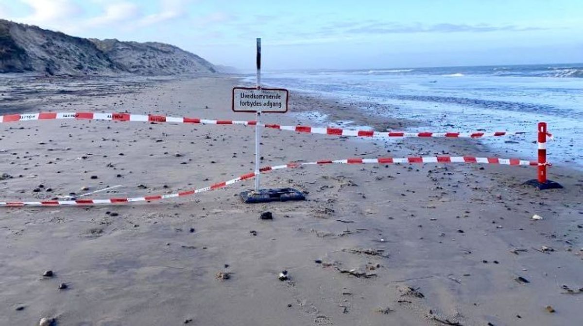 Stranden ved Bøgsted Rende i Thy er blevet spærret af på grund af fare for kviksand. Foto: Michael Mørk, strandfoged.