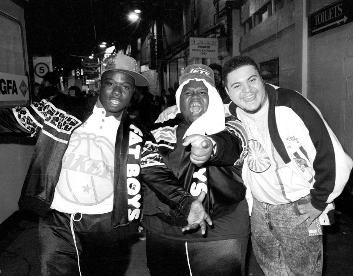 Toppen af hip hoppen. Dengang prince Markie Dee (th) og hans Fat Boys var på toppen. Her ved Nelson Mandela’s 70 år fødselsdagskoncert på Wembley Stadium i 1988. Foto: Scanpix
