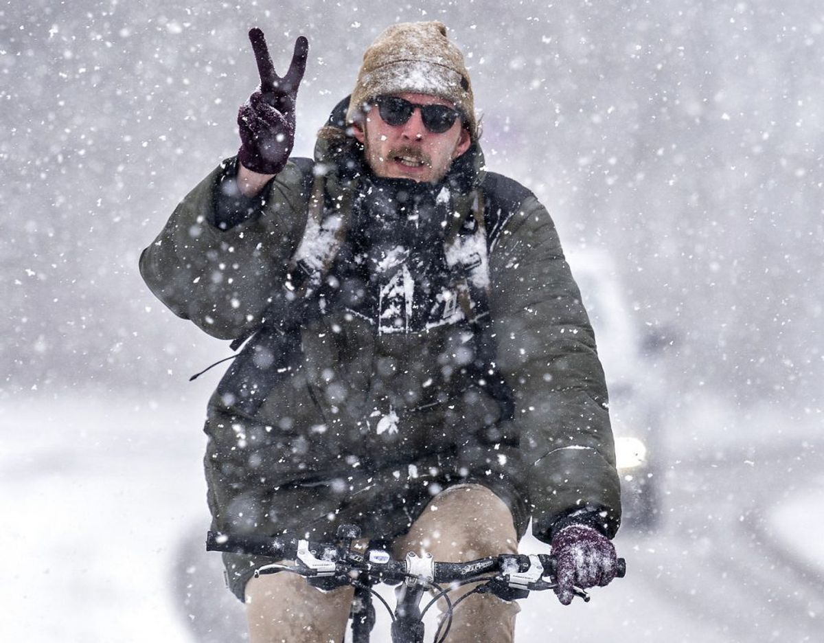 Sneen falder den 15. februar igen over Danmark. Her er vi i Aalborg. Foto: Henning Bagger/Ritzau Scanpix