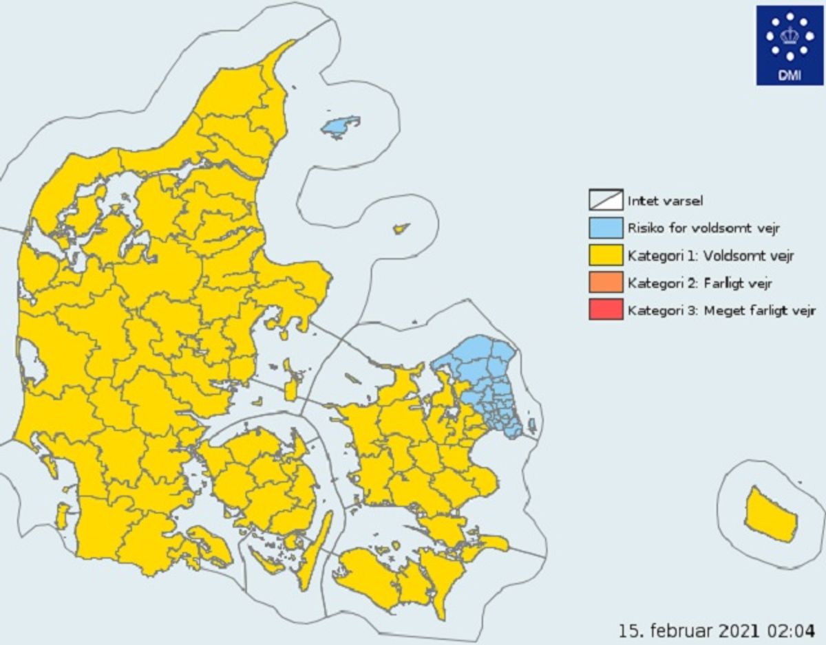 Det er dette område, der bliver ramt af tågen. Foto: DMI.