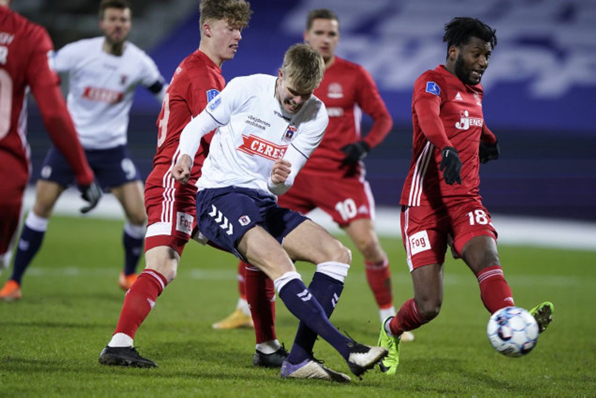 AGF fik fightet sig til en kneben sejr hjemme over Lyngby i Superligaen. Foto: Henning Bagger/Scanpix