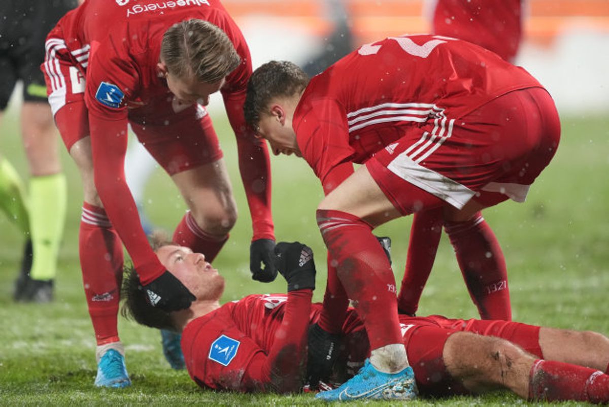 Lyngby kunne fejre målet, der gav en kneben sejr på 1-0 ude over OB. Foto: Claus Fisker/Scanpix