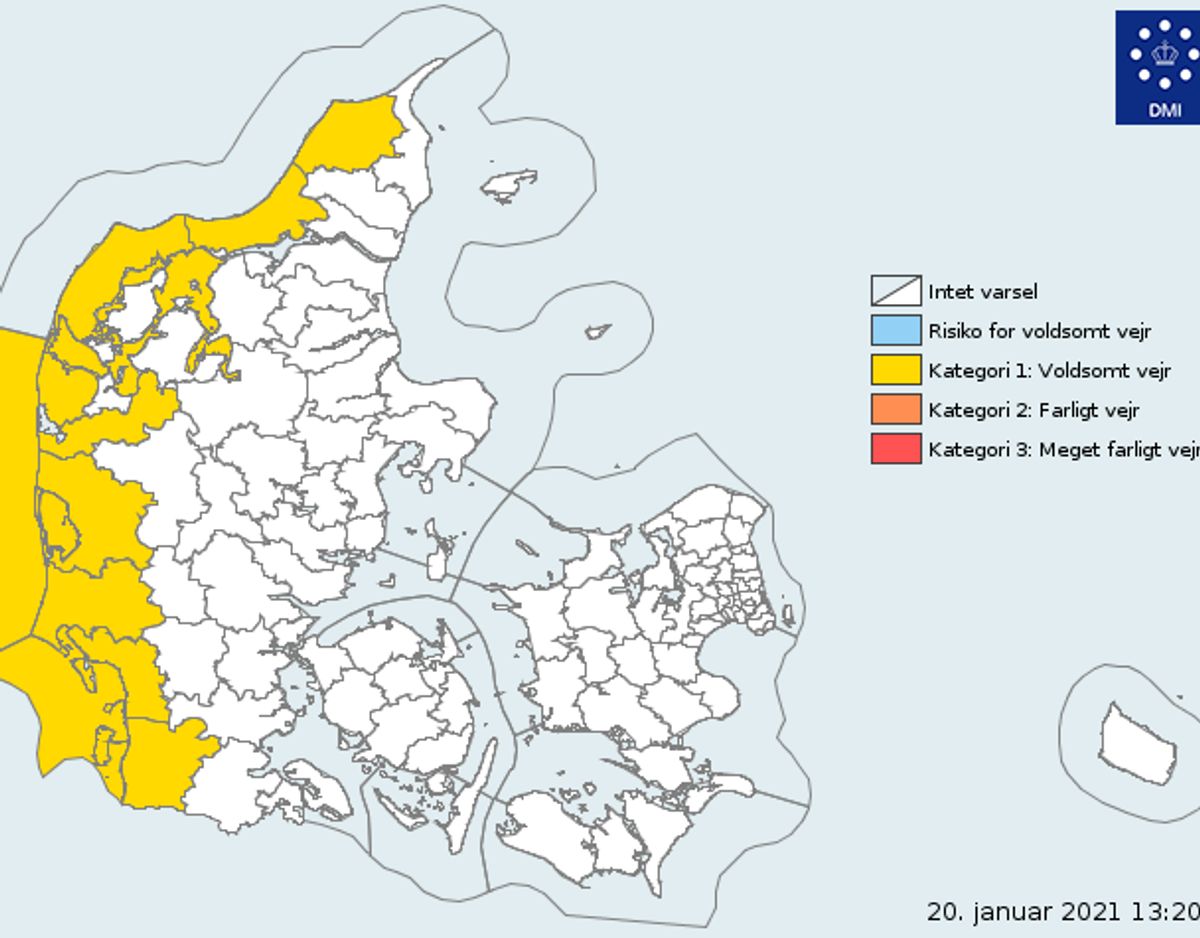 Det er her, der varsles. Foto: DMI