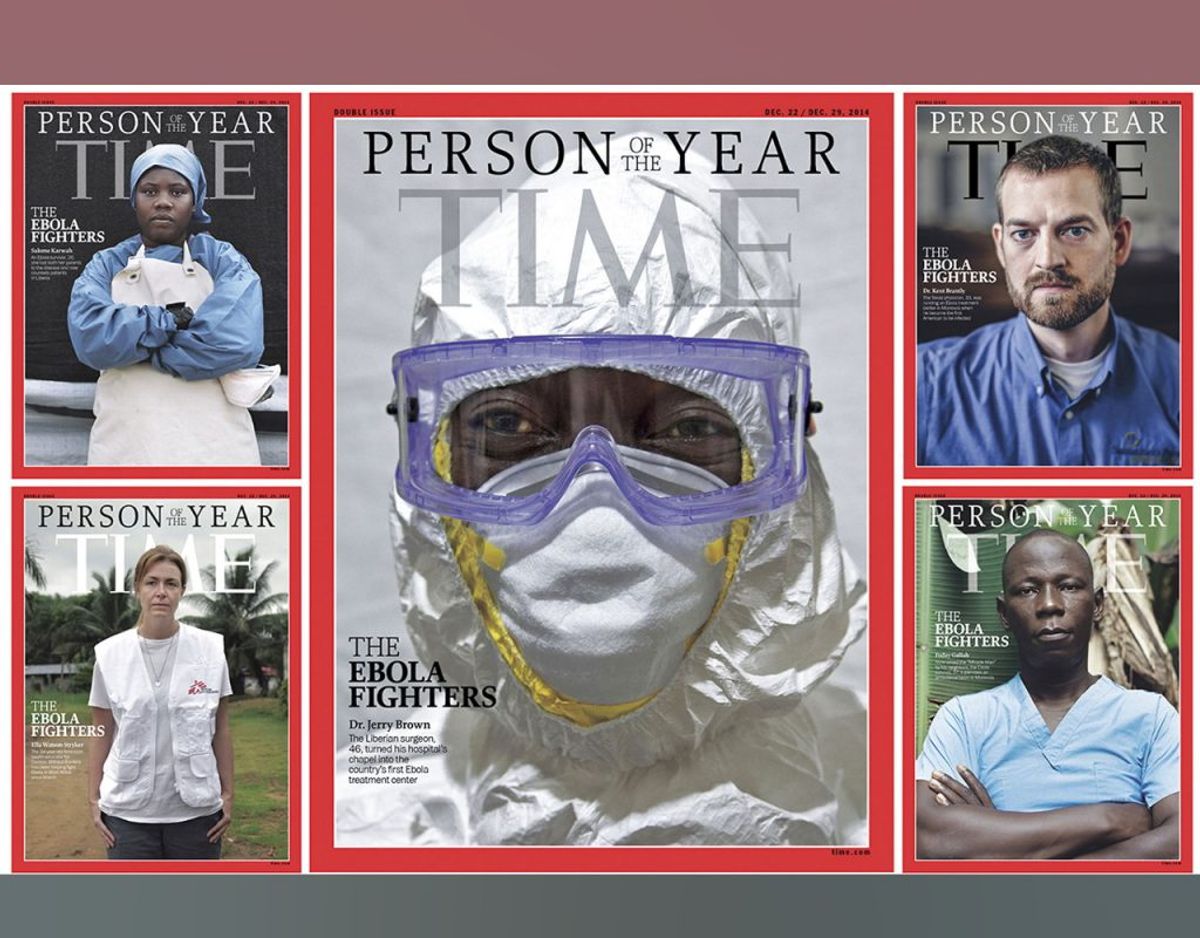 2014: Ebola-bekæmpere. Foto: Scanpix/Time. KLIK for mere.