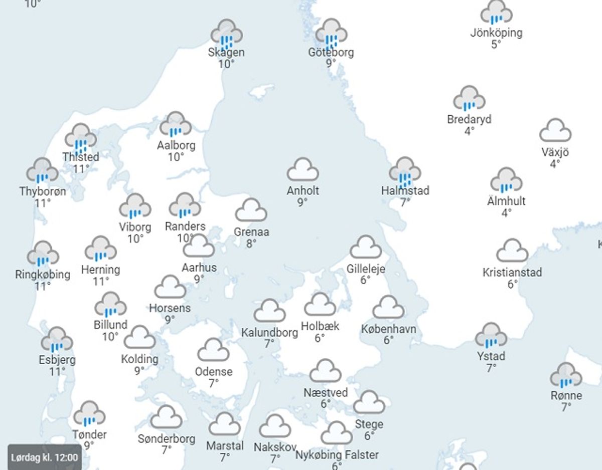 Temperaturerne lørdag. Foto: DMI.