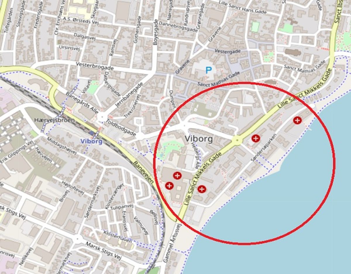 Her ligger hospitalet. Foto: ©OpenStreetMap-bidragsydere.