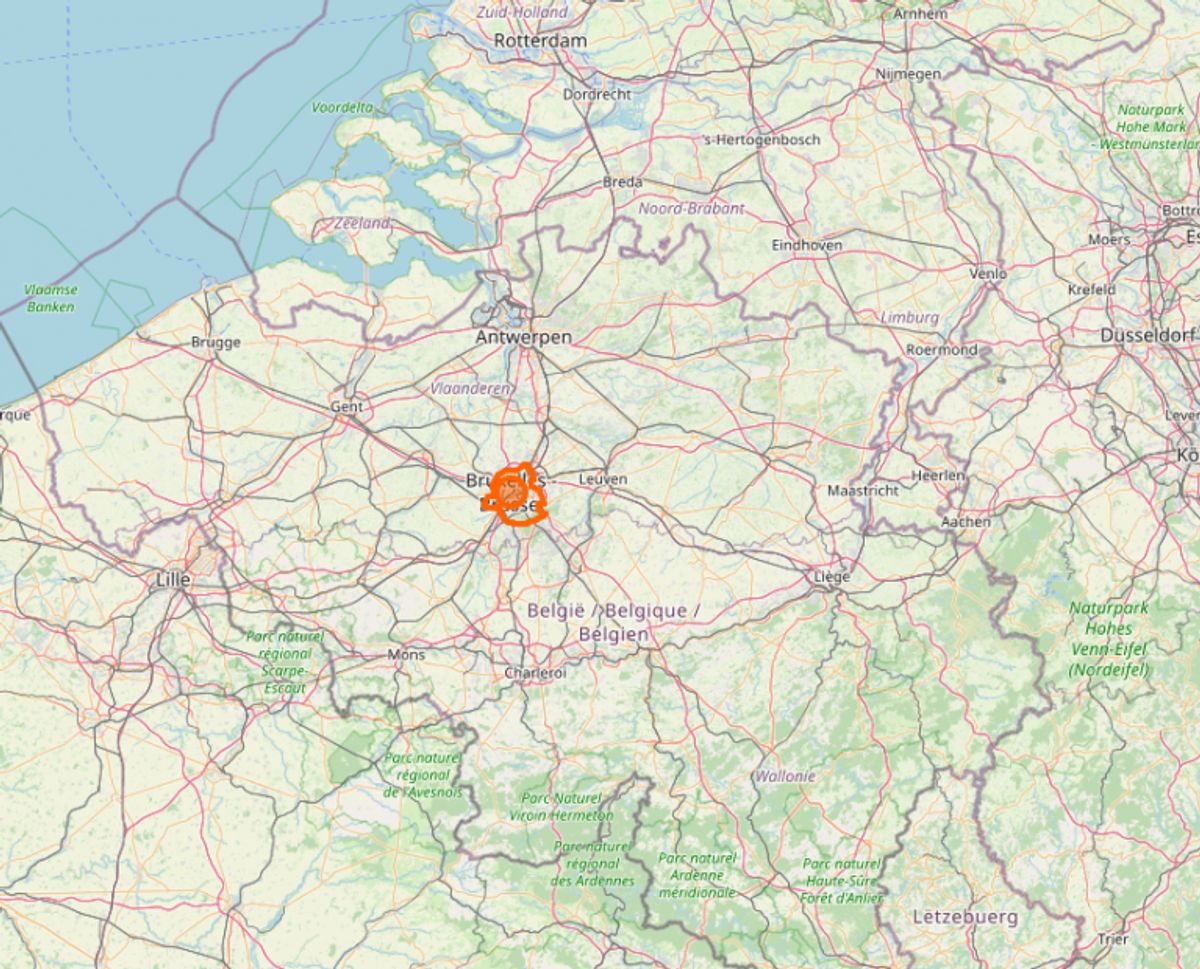Belgiens hovedstad, Bruxelles, er blandt Europas hårdest ramte områder. Her er 1425 personer smittet per 100.000 indbyggere. Foto: Openstreetmap.org