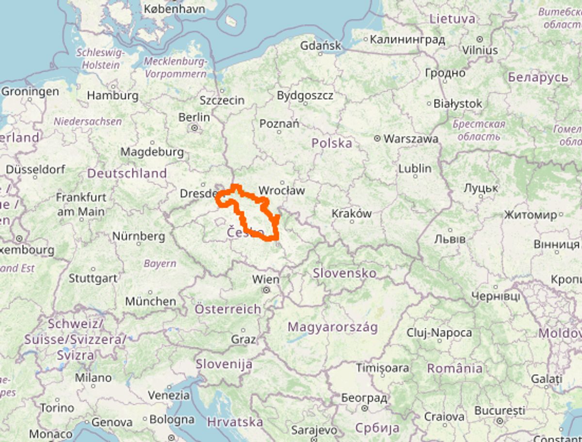 I Nordøsttjekkiet er 1511 smittet per 100.000 indbyggere. Foto: Openstreetmap.org