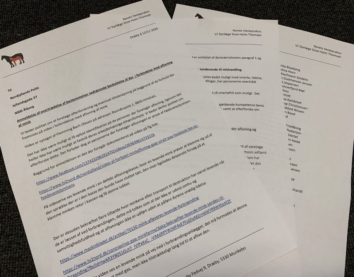 Det er denne anmeldelse de 78 dyrlæger har indgivet til Nordjyllands Politi. Foto: Newsbreak.dk.