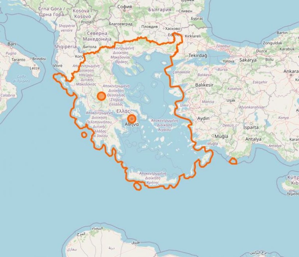 Grækenland. Foto: Openstreetmap.org