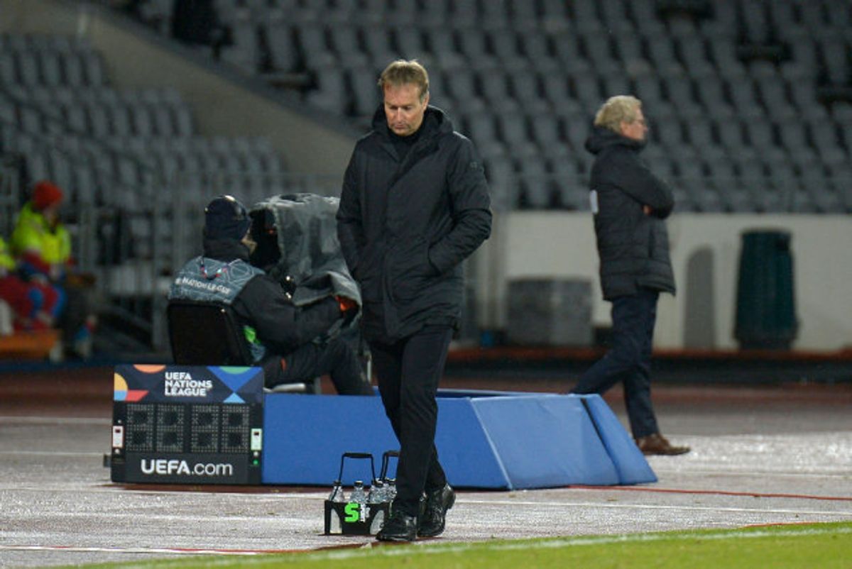 Kasper Hjulmand kan rejse fra Island til England med tre point i bagagen. Foto: Haraldur Gudjonsson/AFP