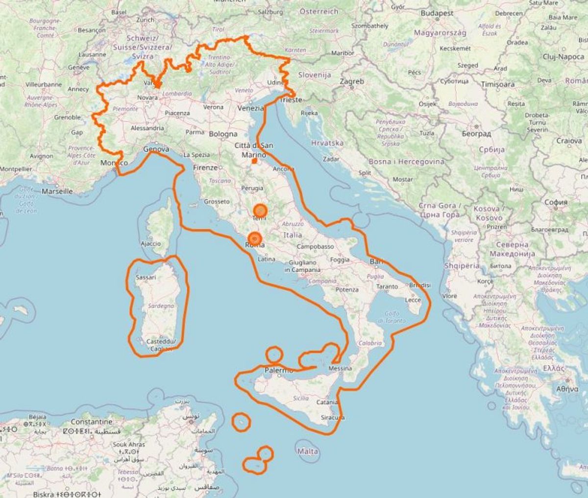 Italien. Foto: Openstreetmap.org