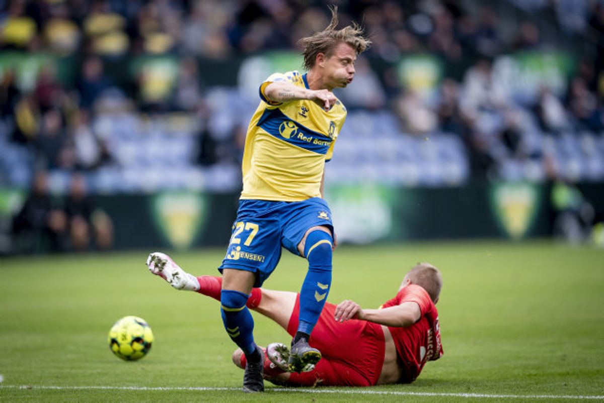 Simon Hedlund reducerede for Brøndby i begyndelsen af anden halvleg. Foto: Mads Claus Rasmussen/Scanpix