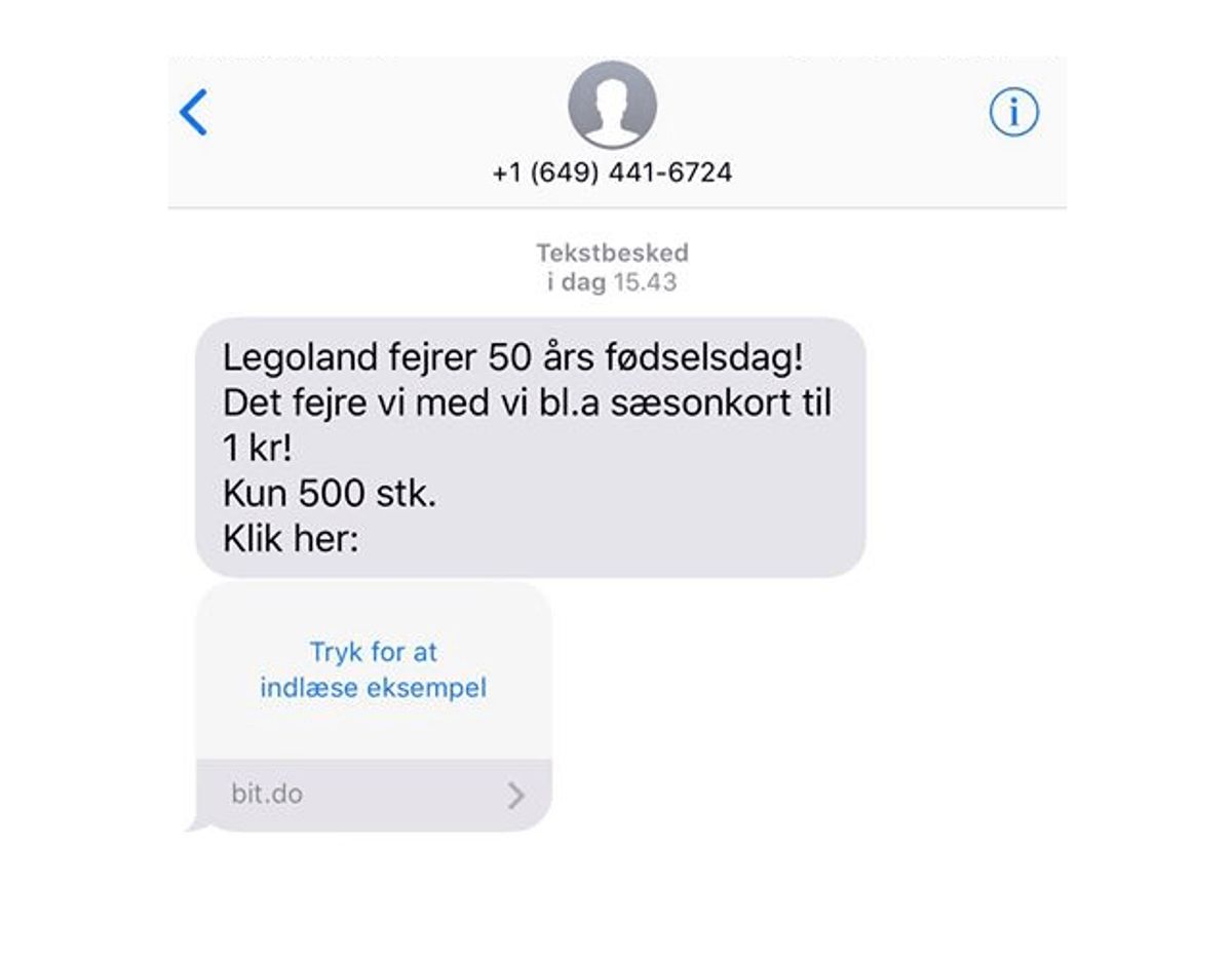 Sådan ser SMS’en ud. Ordlyden nogenlunde ens, og formålet er det samme. Foto: Privat/Legoland
