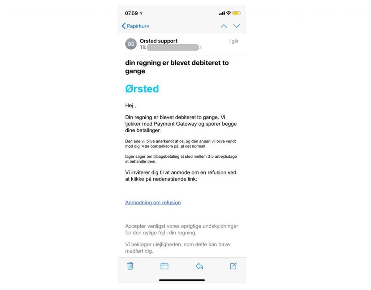Sådan ser den falske mail ud. Foto: Mit Digitale Selvforsvar