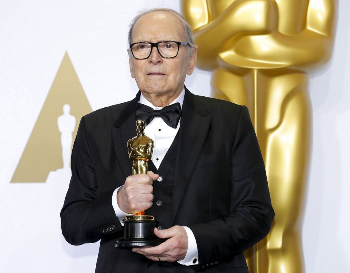 Morricone vandt blandt andet end Oscar for soundtracket til The Hateful Eight. Foto: Scanpix