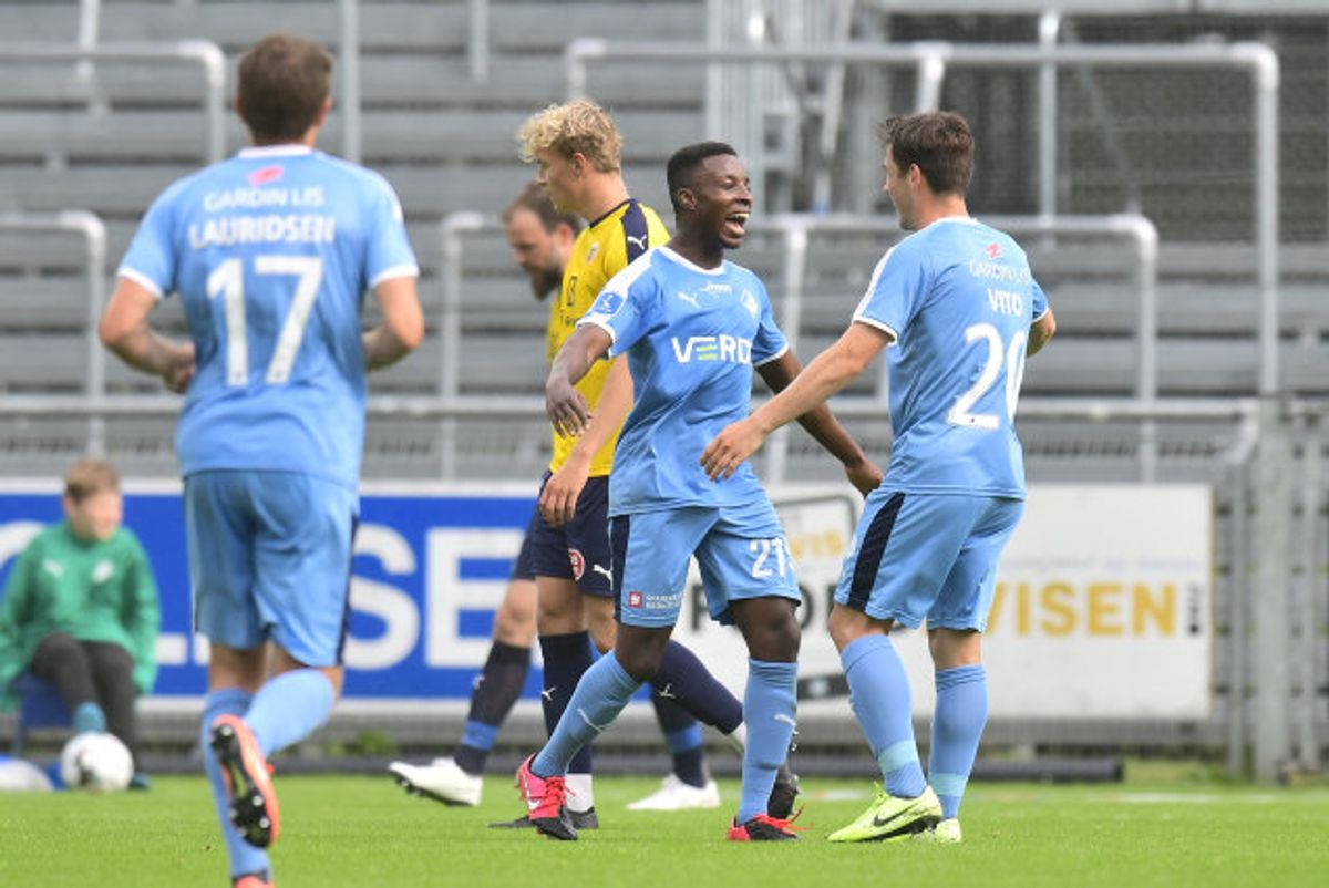 Tre gange kunne Randers-spillerne juble over en scoring mod Hobro. Foto: Bo Amstrup/Scanpix