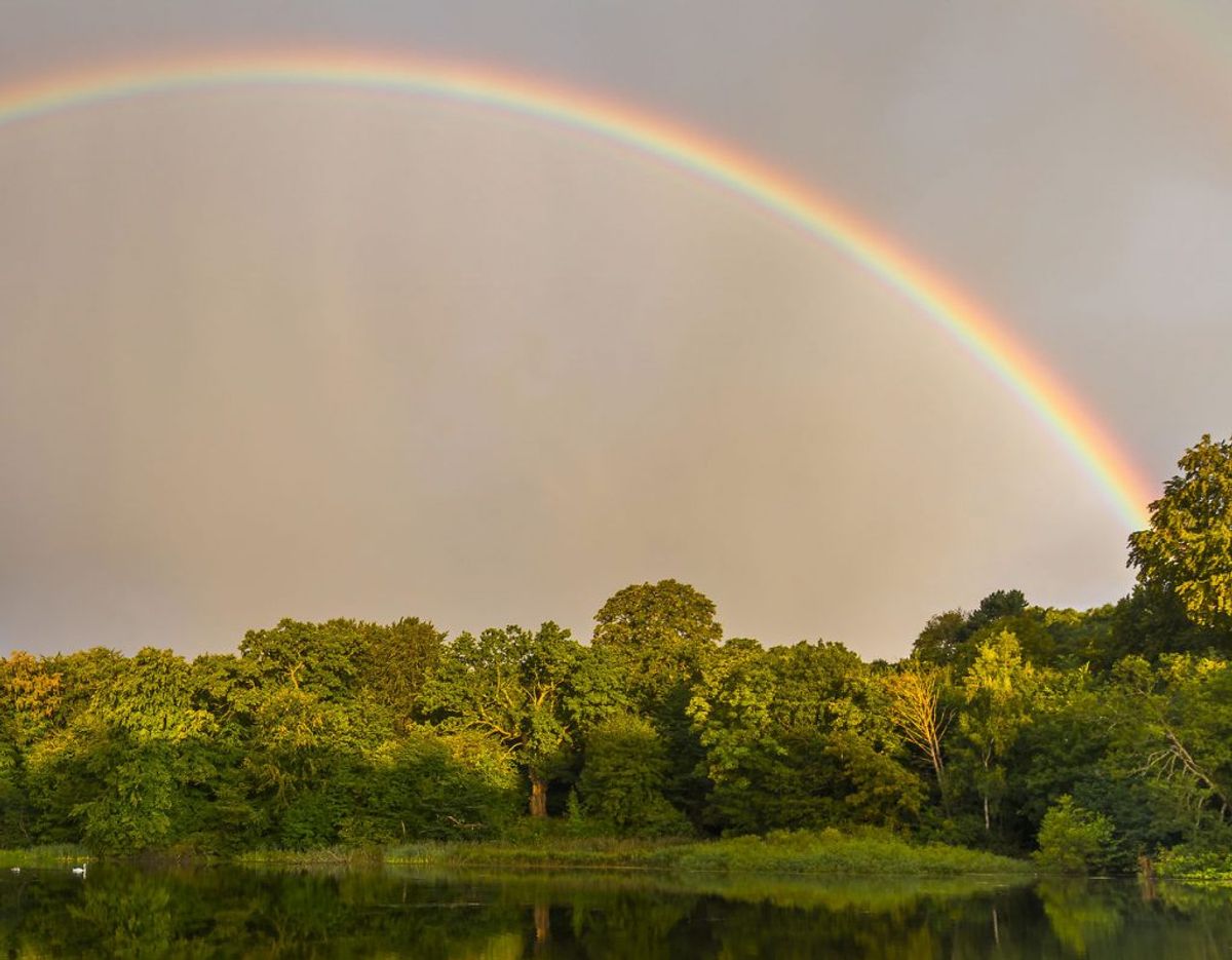 Smuk ser den ud, sådan en regnbue. Men det er ikke en, man har lyst til at se på hele sommeren – for så betyder det en våd sommer….. Arkivfoto: Scanpix.