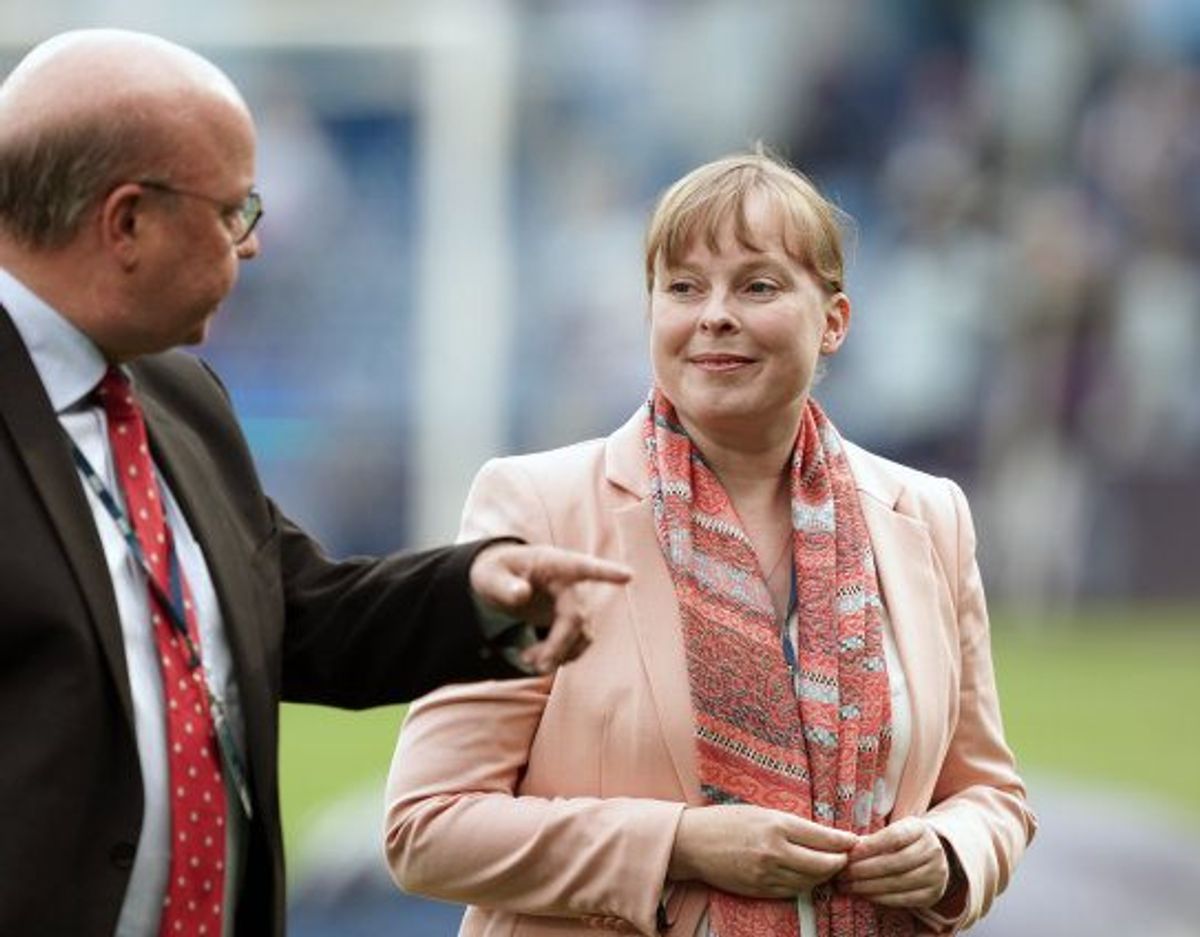 Kulturminister Joy Mogensen (S) kritiserede den måde, som nogle af AaB’s fans stod tæt sammen på tribunerne til pokalfinalen mod Sønderjyske onsdag aften. Foto: Claus Fisker/Scanpix
