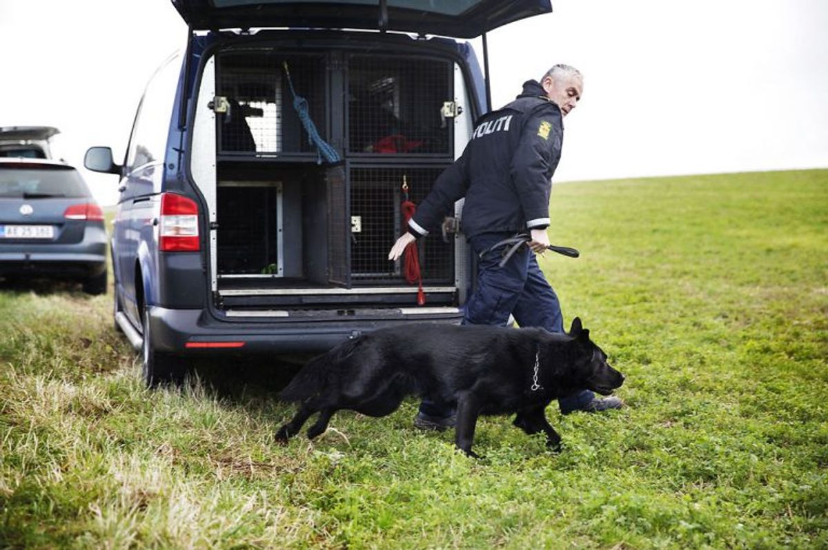 Dobbeltdrabet skete på en gård på Helnæs. Klik videre og se billeder fra politiets efterforskning på stedet. (Foto: Carsten Bundgaard/Ritzau Scanpix)