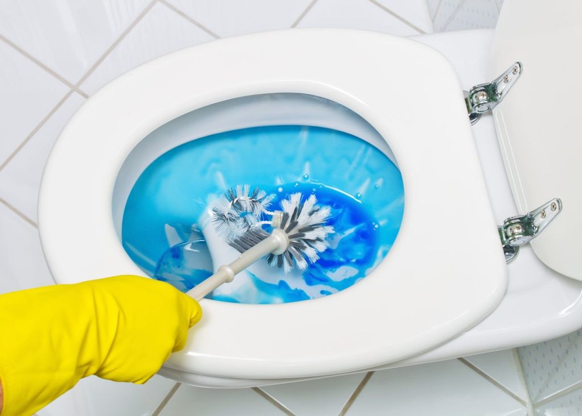 Når du er færdig med det indvendlige, så glem ikke at gøre rent bag toilettet. Her finder du ofte både spor af urin og afføring. Foto: Colourbox.