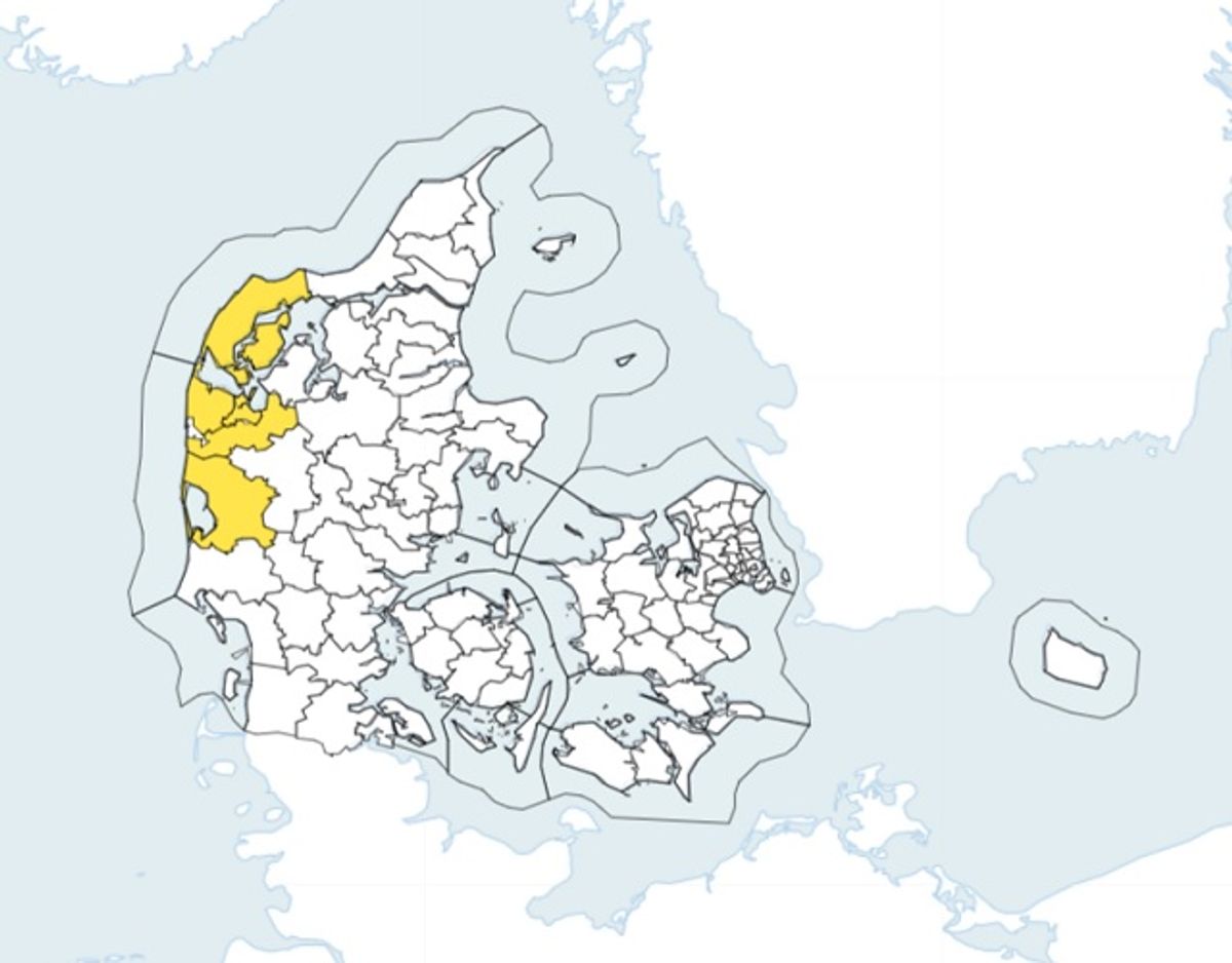 Det er dette område, der rammes af vinden. Foto: DMI.