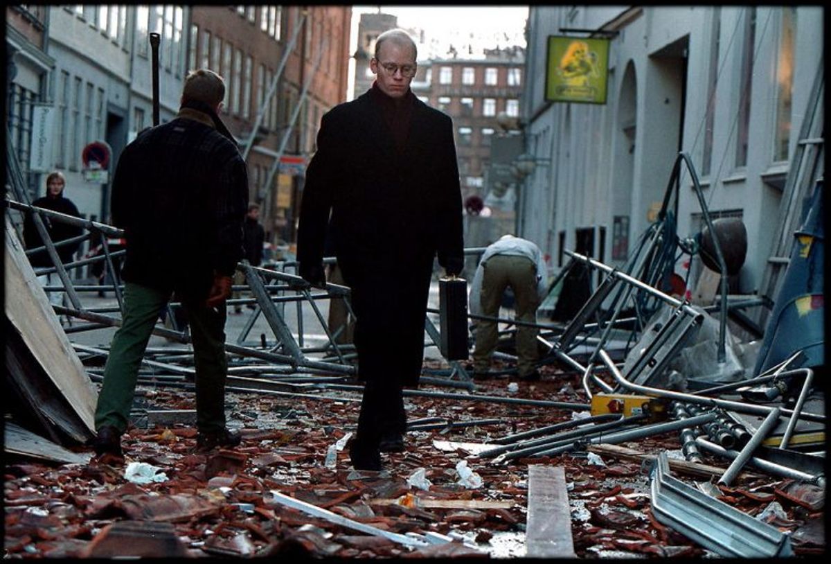 På Vestergade i København væltede et stillads under stormen.