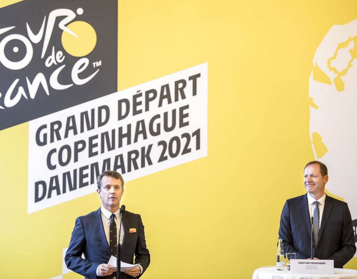 Kronprins Frederik taler under pressemøde om Tour de France på Københavns Rådhus, torsdag den 21. februar 2019. Kronprins Frederik er også til stede. Tour de France har meddelt, at cykelløbet i 2021 starter i Danmark.
