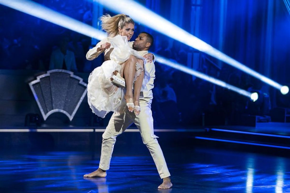 sendxnet tv-vært Christopher Læssøe og Karina Frimodt. Vild med dans program 9, sæson 16 på TV2, fredag den 8. november 2019. (foto: Martin Sylvest/Ritzau Scanpix 2019)