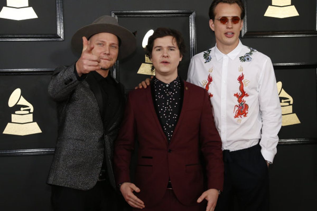 Lukas Graham er her fotograferet ved Grammy-uddelingen i USA forrige år. Ved torsdagens DMA glimrede bandet ved sit fravær på grund af en turné i USA. Bandet vandt Årets Danske Radiohit, Årets Danske Streaminghit og Årets Danske Popnavn. KLIK VIDERE OG SE SAMTLIGE VINDERE. (Arkivfoto) Foto: Mario Anzuoni/Reuters