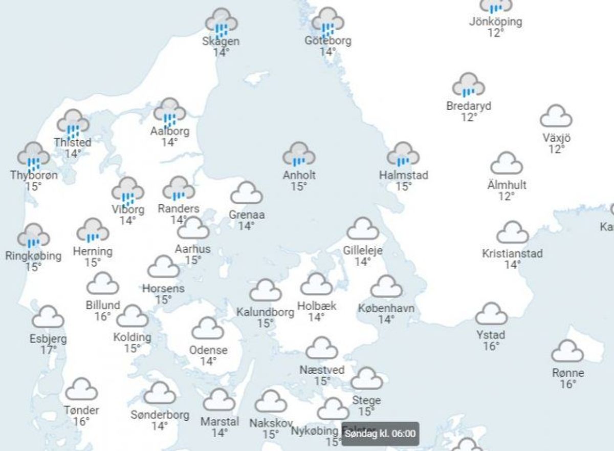 Søndag kommer regnen truende ind over landet fra nord. Foto: DMI