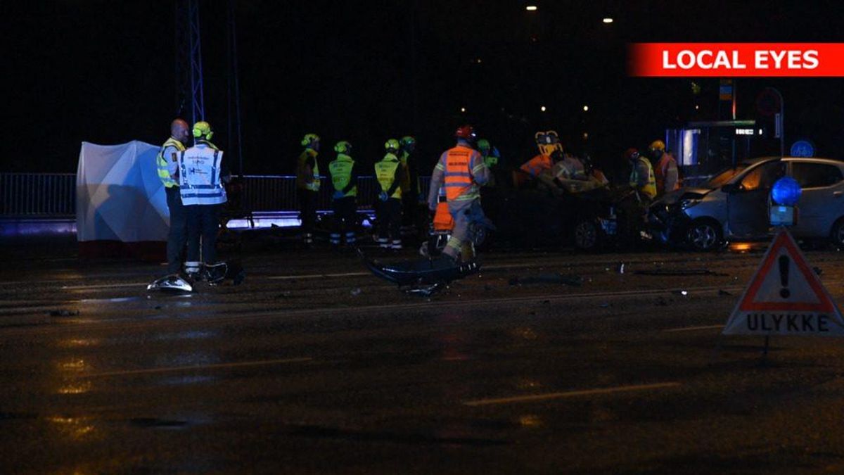 Trafikulykke på Langebro i København natten til tirsdag. Foto: Local Eyes