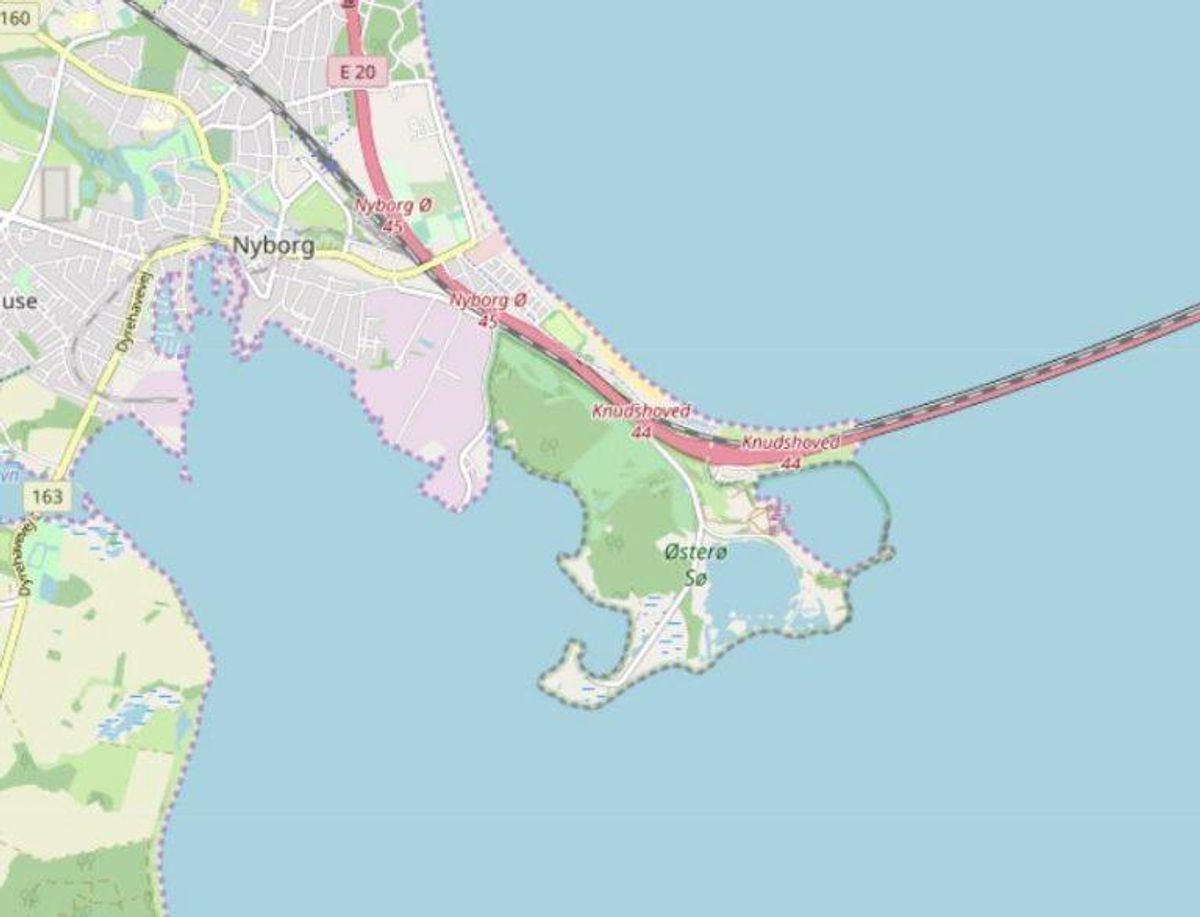 Nyborg:Fyns Badestrand
og Storebæltsbadet Foto: Openstreetmaps-bidragsydere.