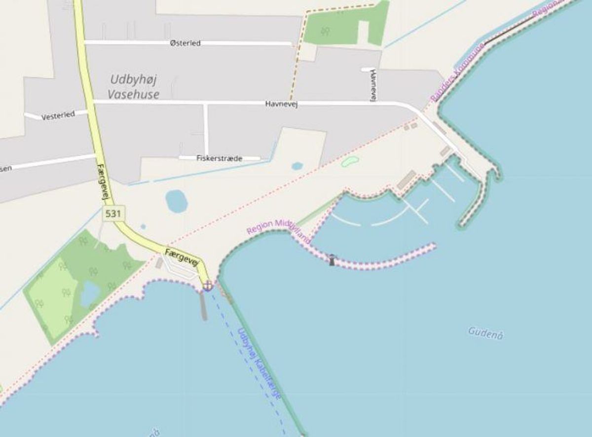 Randers: Udbyhøj strand Foto: Openstreetmaps-bidragsydere.