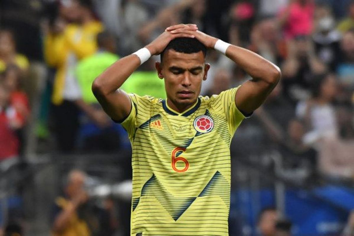 Colombias William Tesillo missede det femte og afgørende spark i straffesparkskonkurrencen i kvartfinalen mod Chile i Copa America, hvilket kostede Colombia den videre deltagelse i turneringen. (Arkivfoto.) Foto: Nelson Almeida/AFP